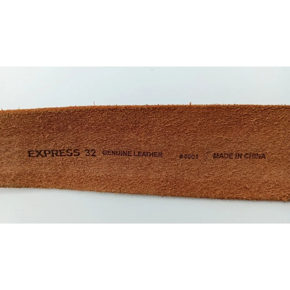 EXPRESS Genuine Leather Belt Women 32 (M) Brown Embossed Statement Boho Western